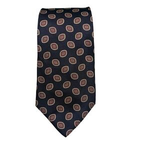Oscar de la Renta Couture Silk Necktie Navy Red Geometric Medallion Italy Luxury
